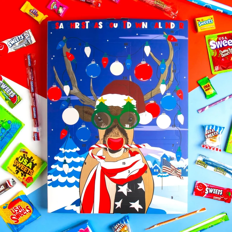 American Sweets Huge Mix Christmas 2025 Kids and Adults - Full of Tasty USA Candy and Sweet Treats for Boys and Girls - Christmas Advent Calendars 2025 Kids