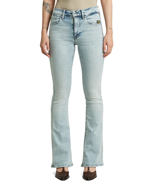 G-STAR Raw 5Pocket 3301 Flare Women's Jeans, Color Blue (Sun Faded Blue Celestite), Light Color wash Depth, Size 25W / 32L