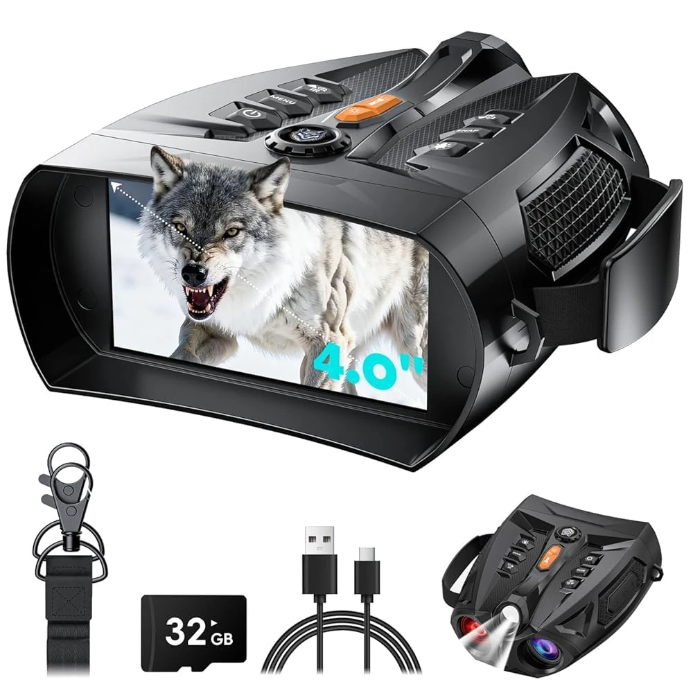 Night vision goggles, SKYBASIC night vision binoculars, 10x digital zoom, 4-inch HD screen, 5000mAh rechargeable night vision goggles, suitable for bird watching, camping, hunting