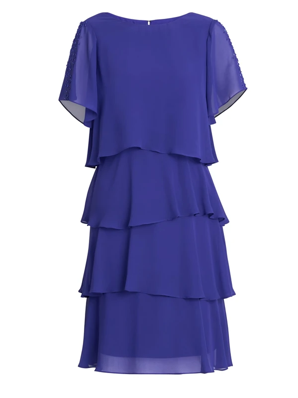 Gina Bacconi Women's Tiered Chiffon Dress Cocktail, IRIS, 22