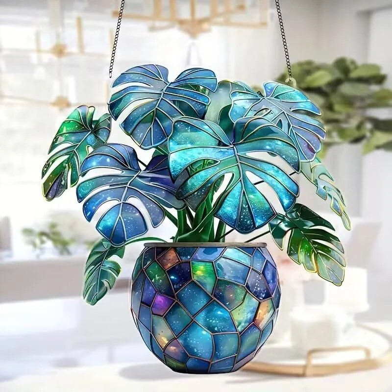 Monstera Plant Colorful Acrylic Hanging Ornament Suncatcher - Effect Glass Imitation Window Hanging Decor, Vivid Garden & Home Ornament, Ideal Gift for Nature Enthusiasts 1pcs