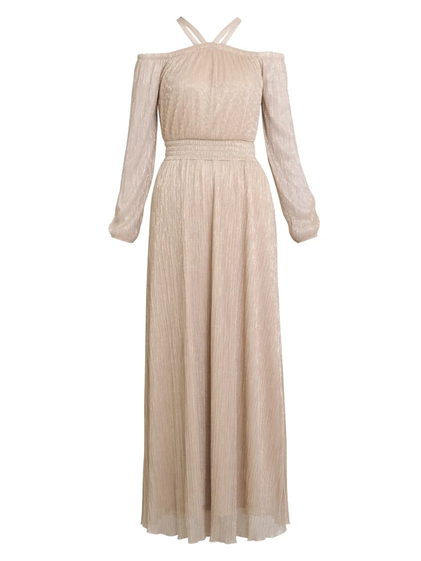 Gina Bacconi Metallic Off The Shoulder Dress, Gold, L