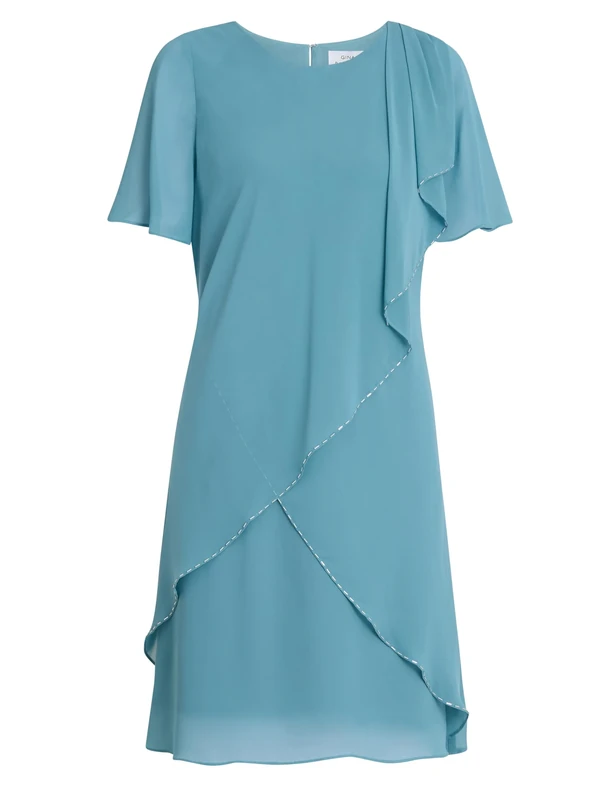 Gina Bacconi Women's Blue Floral Tier Dress Cocktail, SEA Mist, 22