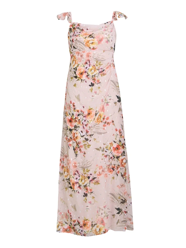 Gina Bacconi Women's Floral Chiffon Maxi Dress Cocktail, Champagne, 10