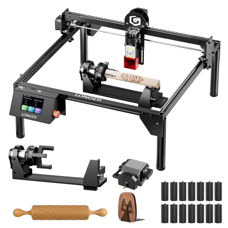 Longer 5W Laser Engraver with Air Assistance Kit, CNC Cutting Machine DIY Laser Engraving on Wood, Metal and Glass, Work Surface 400×400mm, with 3 in 1 Rotary Roller