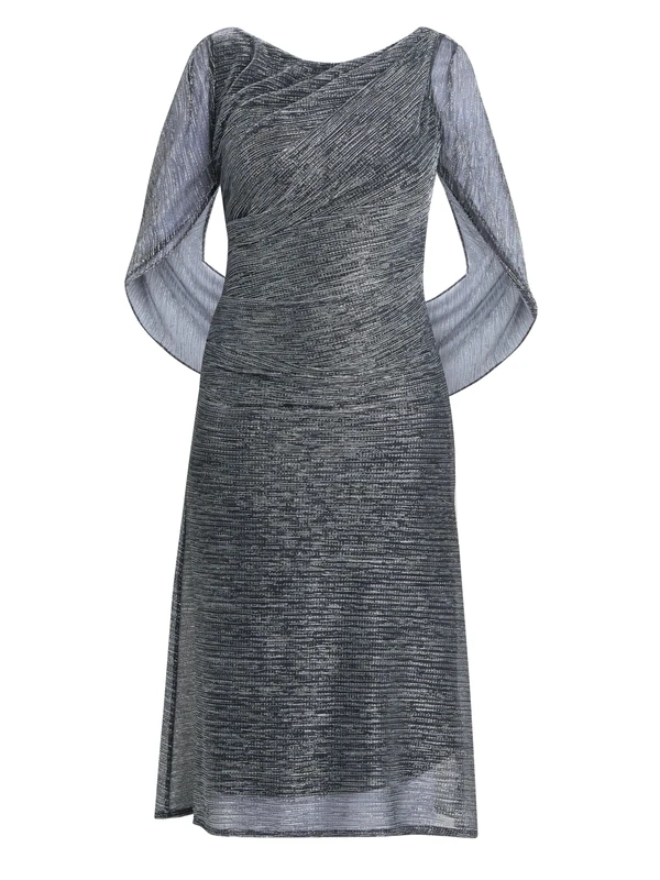 Gina Bacconi Women's Metallic Knit Dress Cocktail, Black/Silver, 20