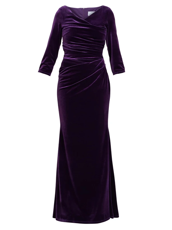 Gina Bacconi Women's Velvet Maxi Dress with 3/4 Sleeve Cocktail, Aubergine, 14
