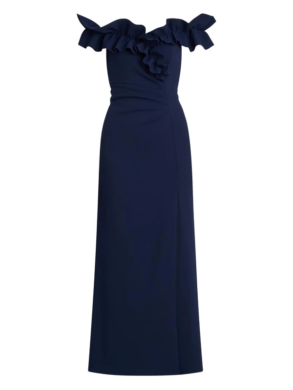 Gina Bacconi Women's Ruffle Top Maxi Dress Cocktail, Navy, 18