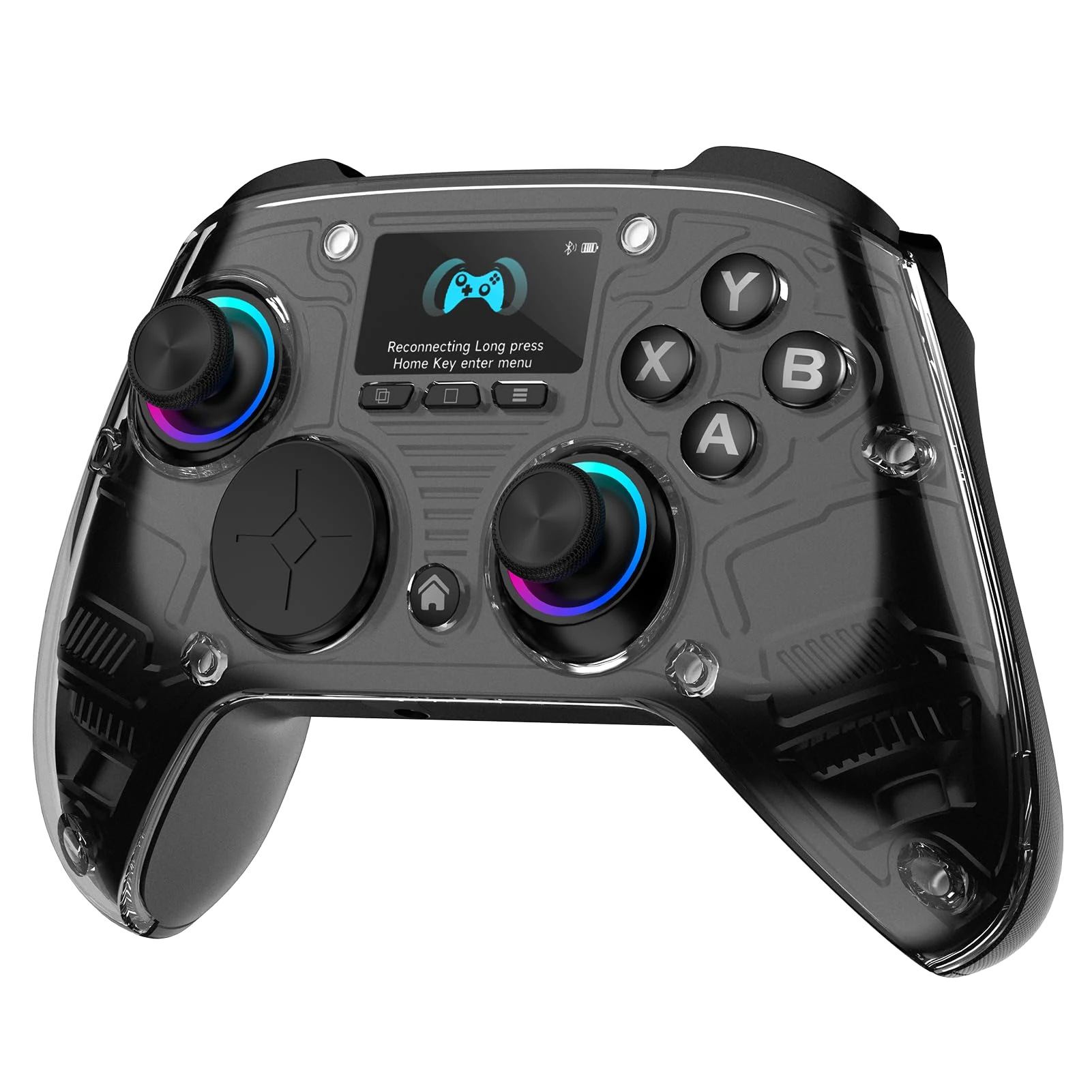 AOC Wireless Gaming Controller for PC/Switch/iOS/Android/PS4, Interactive Screen, Hall Effect Stick & Dual-Mode Trigger, RGB Lighting, Customizable Buttons, Bluetooth/2.4G/Wired (Black)