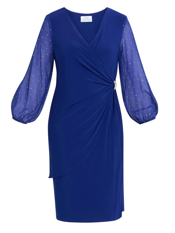 Gina Bacconi Wrap Dress with Stud Sleeve, Royal, 10