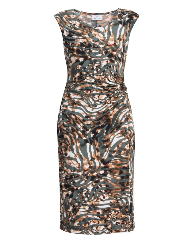 Gina Bacconi Women's Abstract Print Dress Cocktail, Olive, 8