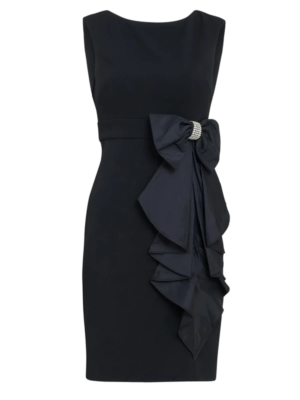 Gina Bacconi Women's Crepe Taffeta Bow Dress Cocktail, Black, 20