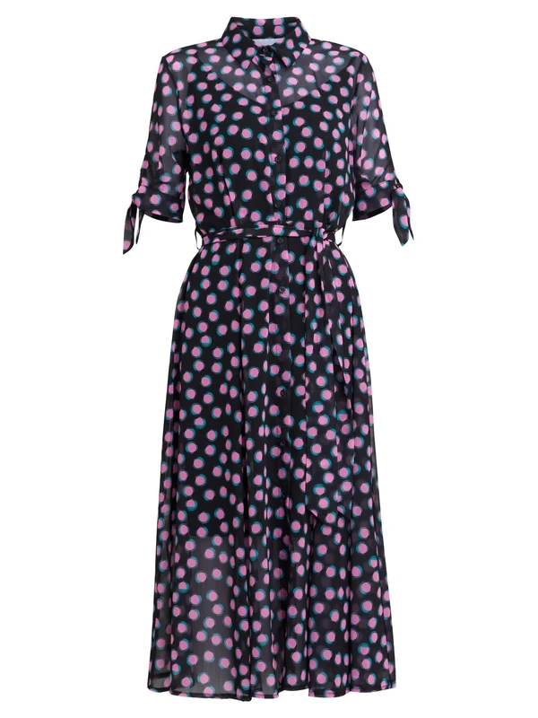 Gina Bacconi Women's Shirt Dress Cocktail, Black/Pink, L