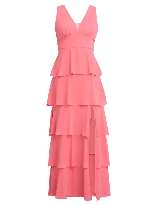 Gina Bacconi Women's Sleevless Tiered Maxi Dress Cocktail, Coral, 16
