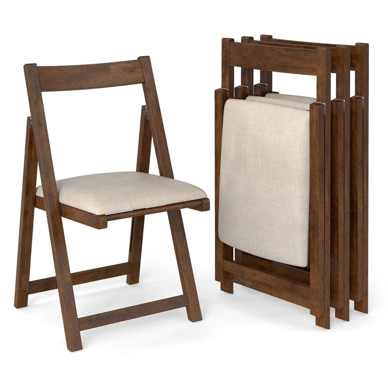 GiantexUK Folding Dining Chairs Set of 2/4, Rubber Wood Kitchen Chairs with Padded Seat & Curved Backrest, Foldable Side Accent Seating for Dining Living Room Restaurant (4PCS, Walnut+Beige)