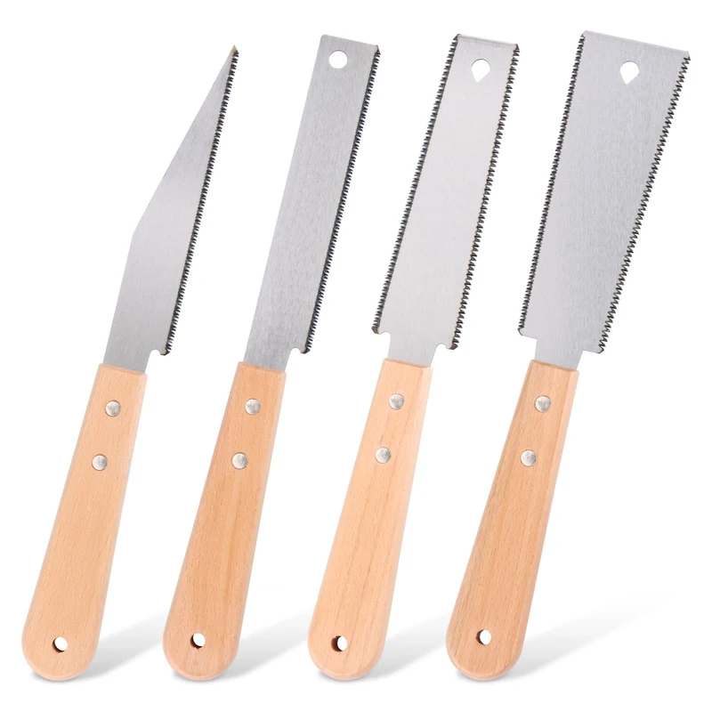 Tahbarshi 4 Pcs Japanese Pull Saw Small Hand Saws Flush Cut Saw Double Edge Saws Woodworking Tools with Fine Tooth Wooden Handle for DIY, Furniture Making & Carpentry (Silver)