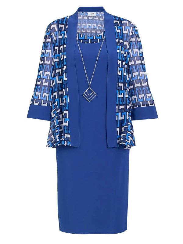 Gina Bacconi Women's Print Dress and Jacket Cocktail, Cobalt, 16