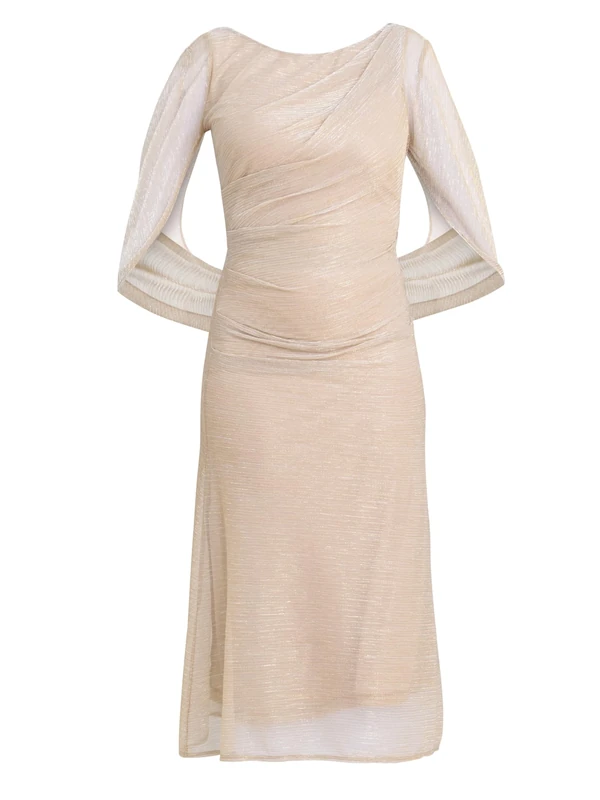 Gina Bacconi Women's Metallic Knit Dress Cocktail, Gold/Silver, 14