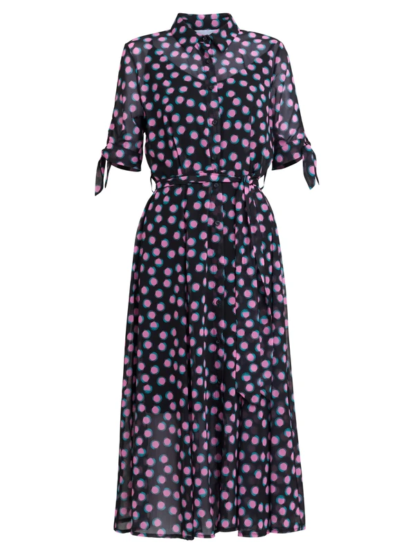 Gina Bacconi Women's Shirt Dress Cocktail, Black/Pink, S