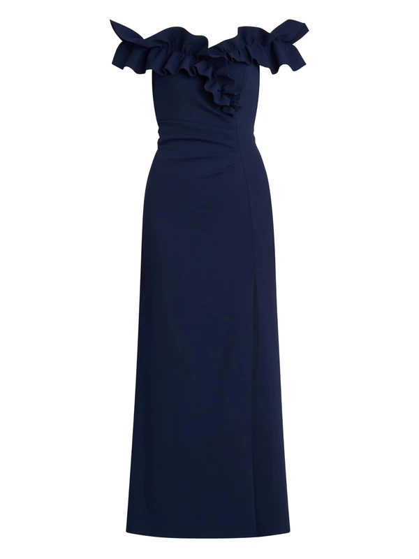 Gina Bacconi Ruffle Top Maxi Dress, Navy, 14