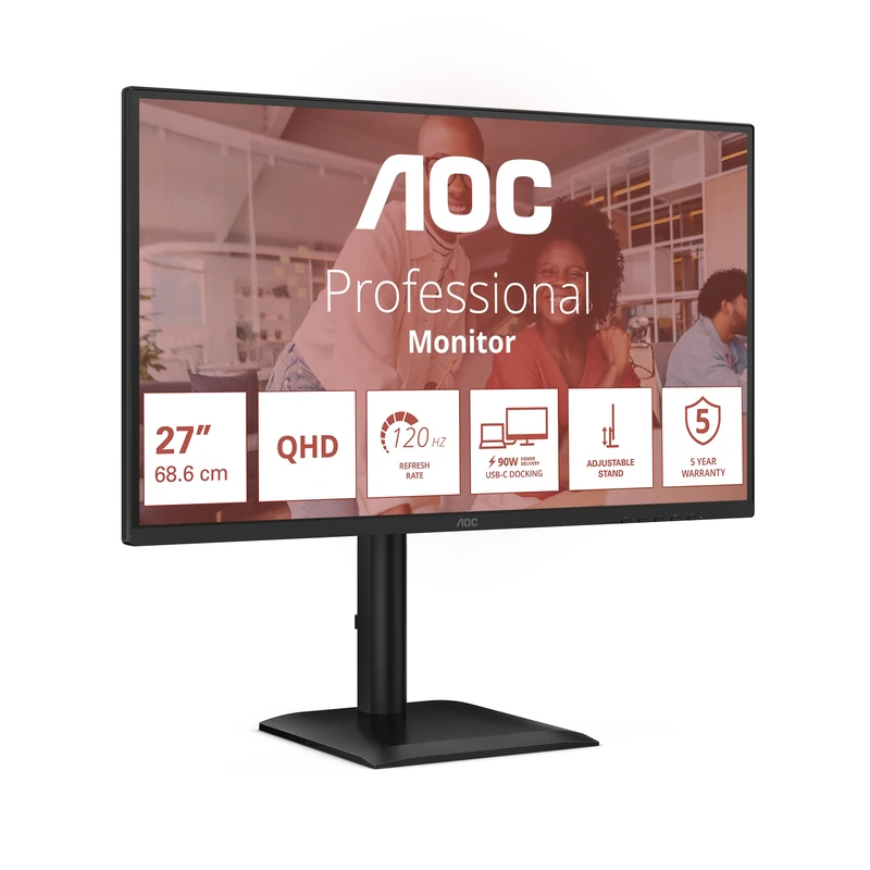AOC Q27E4CV 27 inch WQHD Monitor 120Hz, IPS Panel, 4ms GtG, HDR Mode, Height Adjustment, Speakers, (2560x1440 HDMI 1x 2.1 TMDS DP 1x 1.2 USB Hub) Black - Image 1