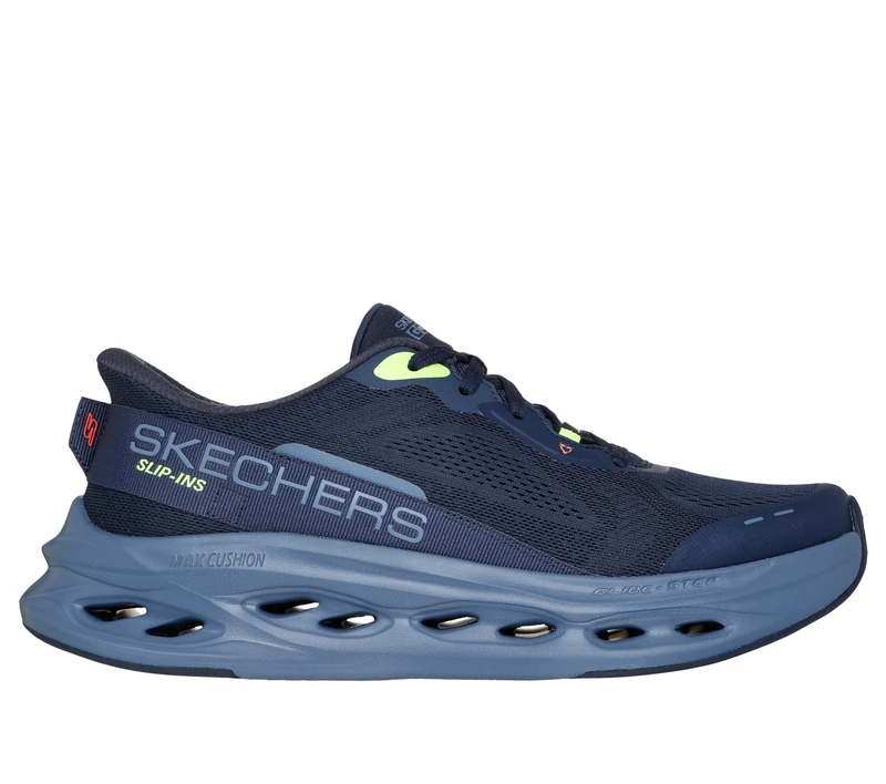 Skechers Men's MAX Cushioning Glide-Step Advert Trainers, Navy Multi Textile/Synthetic, 11 UK
