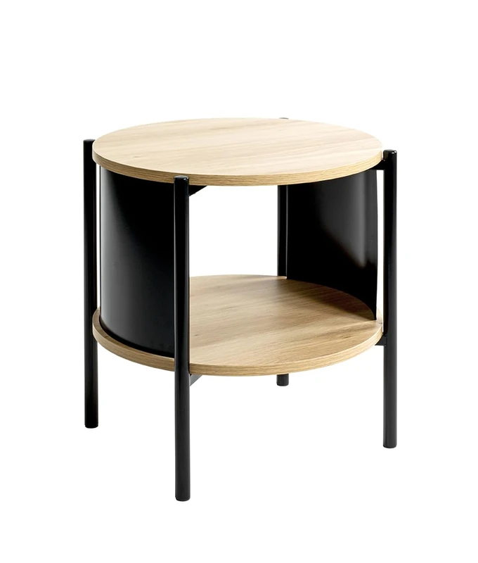 HAKU Möbel side table, oak, black, metal, chipboard. Dimensions: W 44 x H 44 x D 44 cm. Style: Modern