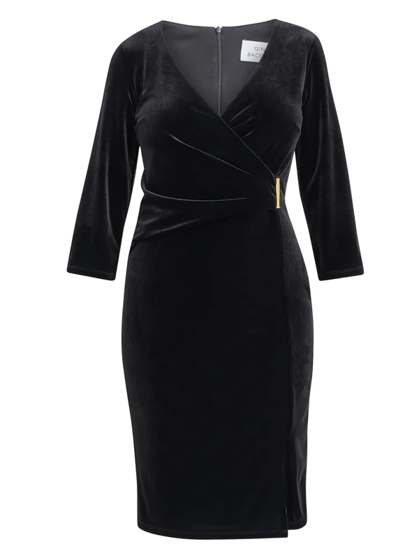 Gina Bacconi Women's Velvet Dress with Gold Trim Cocktail, Black, 12