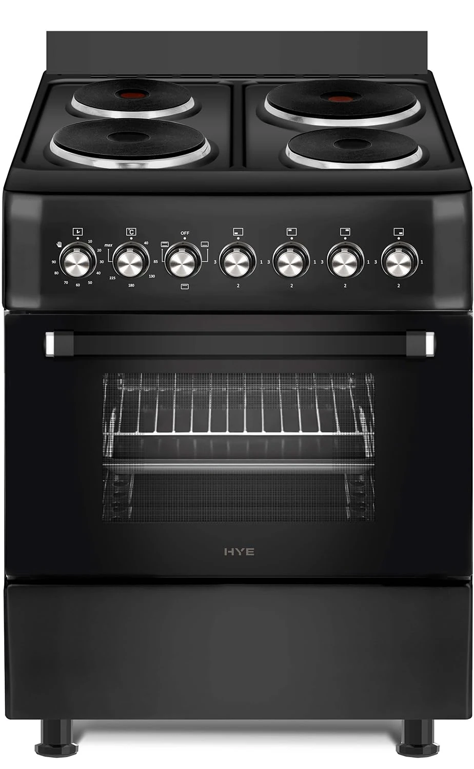 HYE Freestanding Electric Cooker 60cm with 62L Oven, 4 Ceramic Electric Hot Plates, Timer, Child Lock, Accessories, Adjustable Alarm & Easy Controls – Modern Kitchen Appliance – C01FS60E17 [2025]