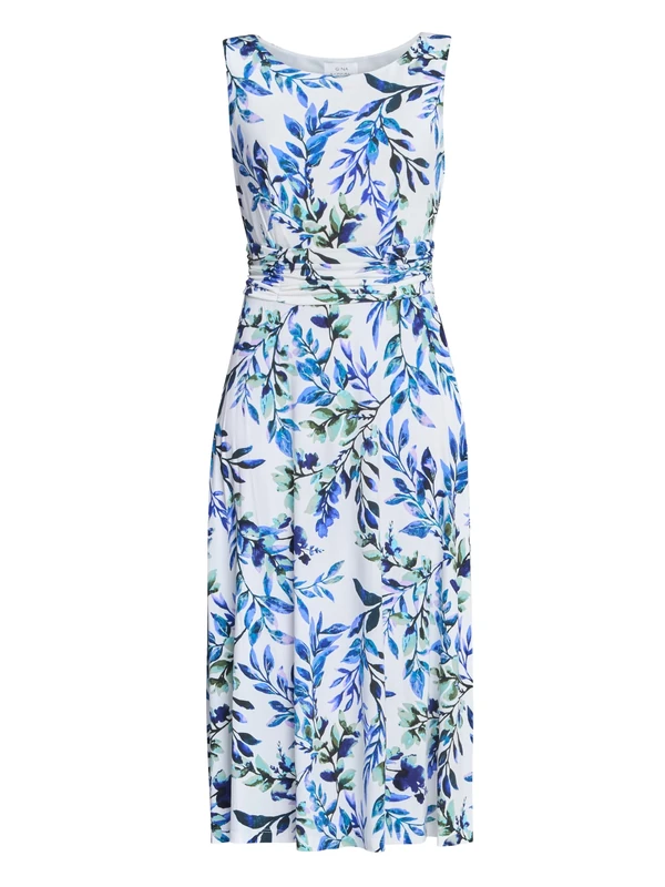 Gina Bacconi Women's Floral Print Midi Dress Cocktail, Ivory/Blue, 8