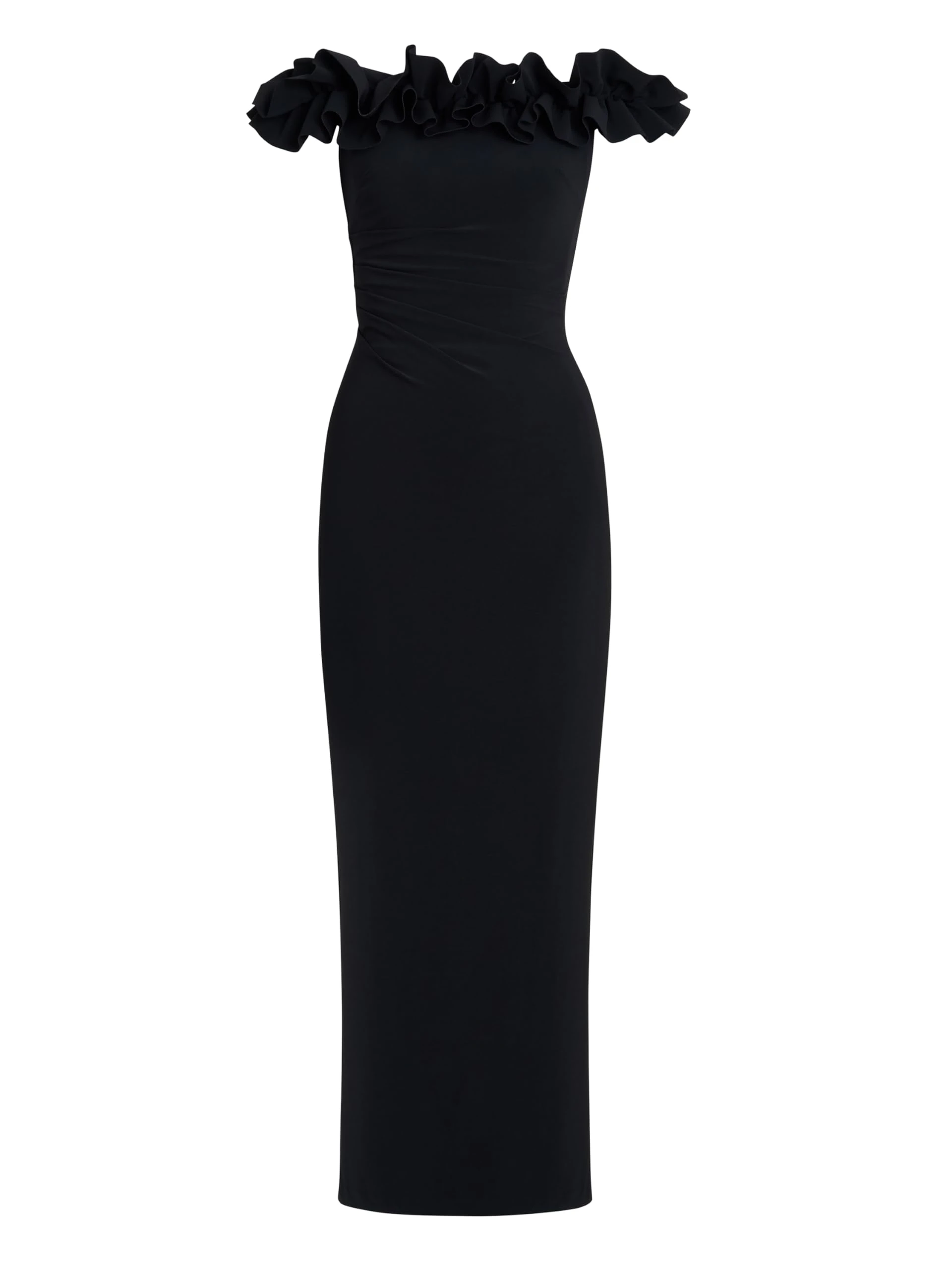 Gina Bacconi Jersey Ruffle Neck Maxi Dress, Black, 20