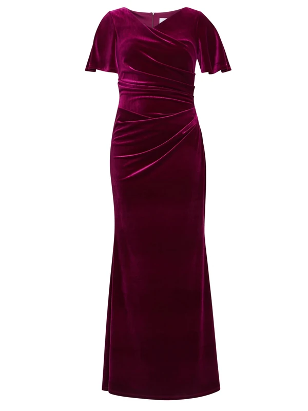 Gina Bacconi Women's Velvet Maxi Dress with Cowl Neck Cocktail, Wine, 18