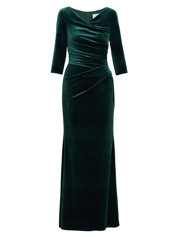 Gina Bacconi Velvet Maxi Dress with 3/4 Sleeve, Green, 22