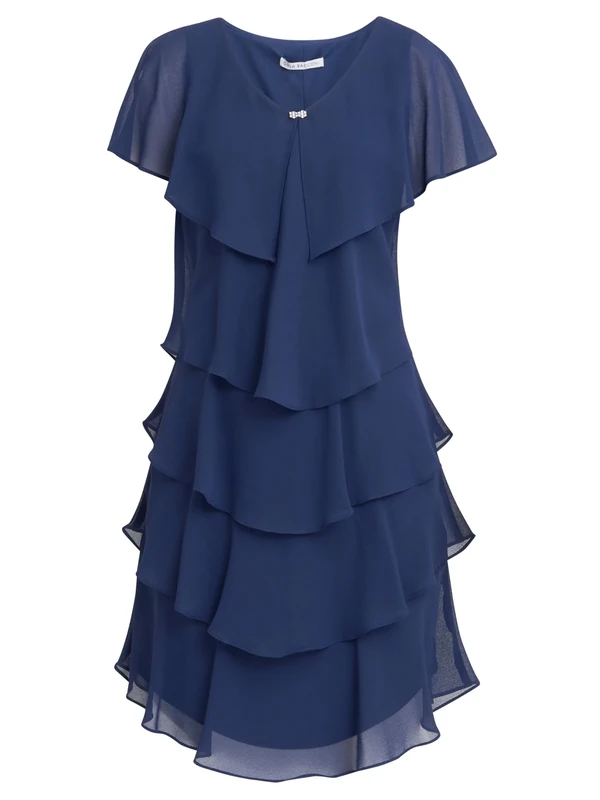 Gina Bacconi Women's Georgette Tiered Dress Cocktail, Navy, 20