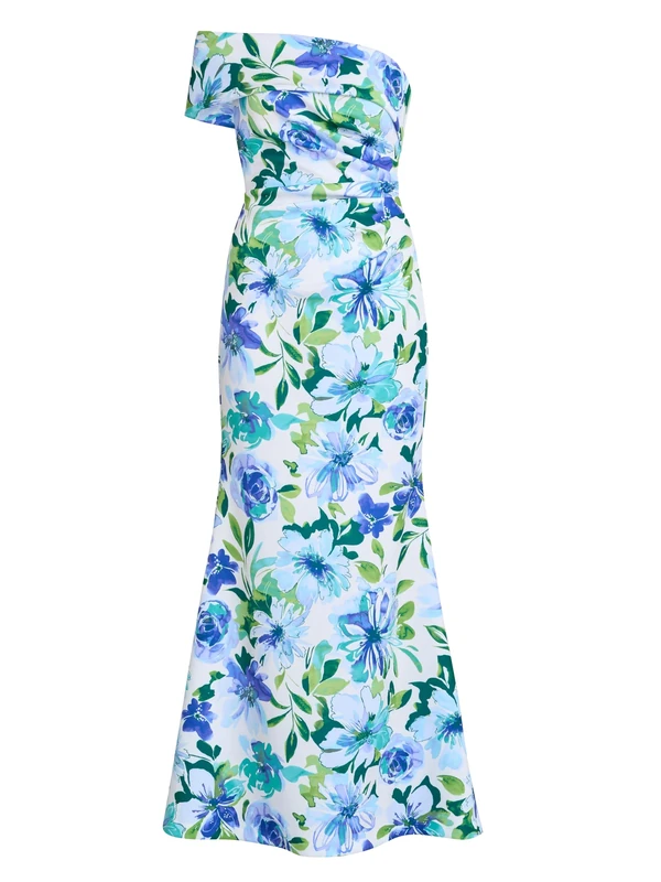 Gina Bacconi Women's Printed Maxi Dress Cocktail, Blue, 8