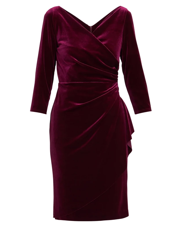 Gina Bacconi Women's Velvet Wrap Dress Cocktail, Wine, 16