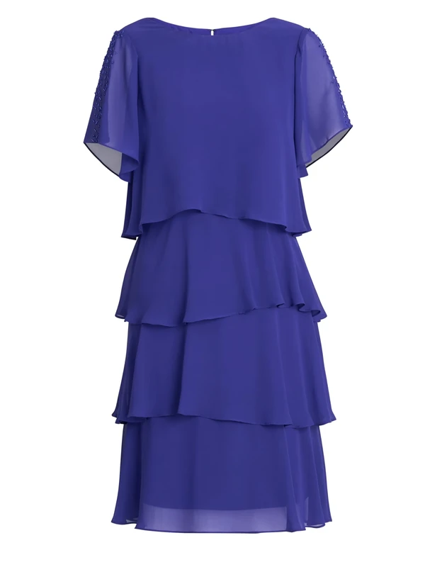 Gina Bacconi Women's Tiered Chiffon Dress Cocktail, IRIS, 12
