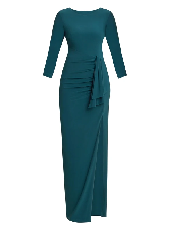 Gina Bacconi Women's Long Sleeve Ruched Maxi Dress Cocktail, Green, 14