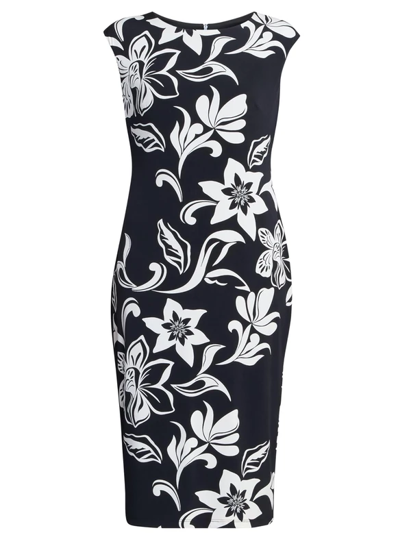 Gina Bacconi Women's Floral Shift Dress Cocktail, Black/Ivory, 18