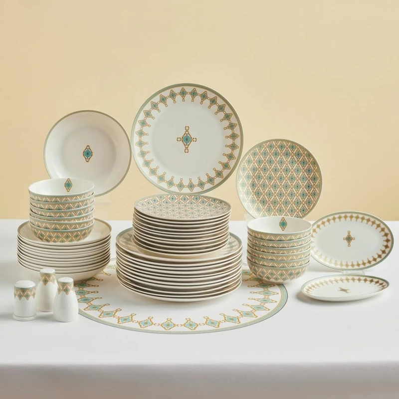 Karaca Forever Bone China Dorothy, 53-Piece Dinner Set for 12 People, Gold