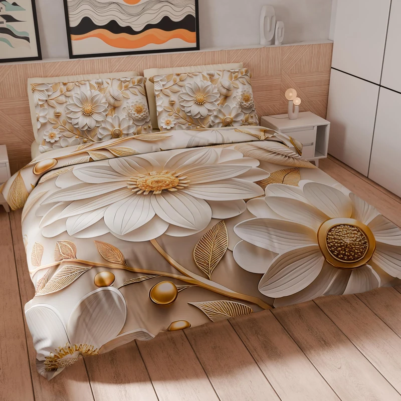 PETTI Artigiani Italiani - Double Duvet Cover Set 240 x 220 cm (2 Pillowcases 50 x 80 cm Included), Microfibre Duvet Cover Set with Digital Floral Print 05 13 - Made in Italy