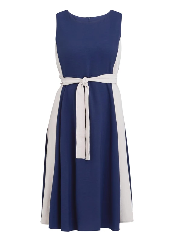 Gina Bacconi Two Tone Dress, Navy/Cream, 14