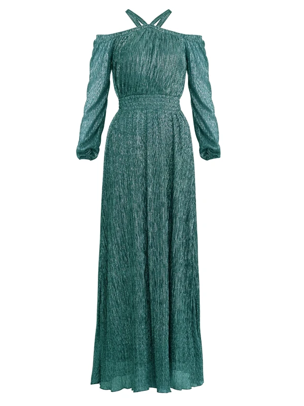 Gina Bacconi Women's Metallic Off The Shoulder Dress Cocktail, Green, M