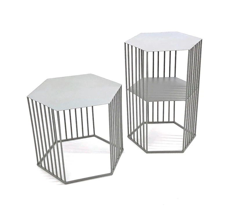 HAKU Möbel side table, set of 2, grey, metal. Dimensions: W 38/42 x H 55/45 x D 33/37 cm. Style: Modern