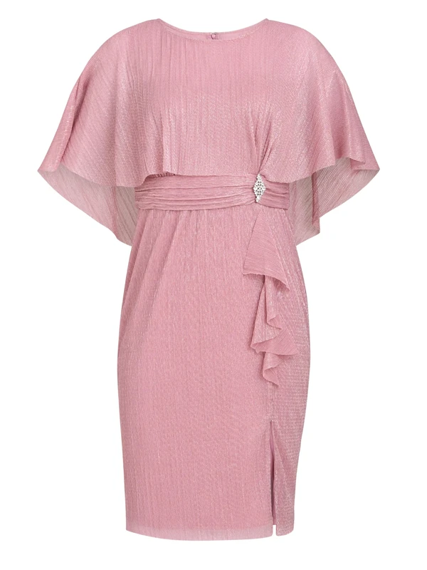 Gina Bacconi Women's Pleated Dress with Brooch Cocktail, Rose, 22