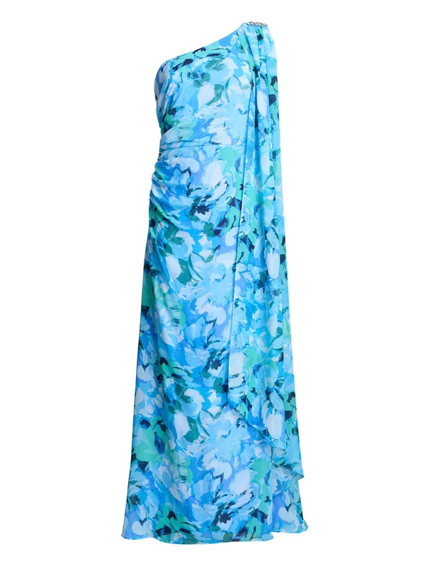 Gina Bacconi Women's Printed Chiffon Maxi Dress with Beaded Shoulder Cocktail, Perri, 16