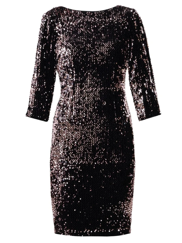 Gina Bacconi Sequin Velvet Dress, Black/Rose, 20