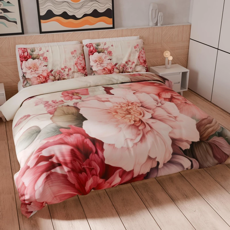PETTI Artigiani Italiani - Double Duvet Cover Set 250 x 200 cm (2 Pillowcases 50 x 80 cm Included), Soft Microfibre Duvet Cover Set with Digital Floral Print 04 152 - Made in Italy