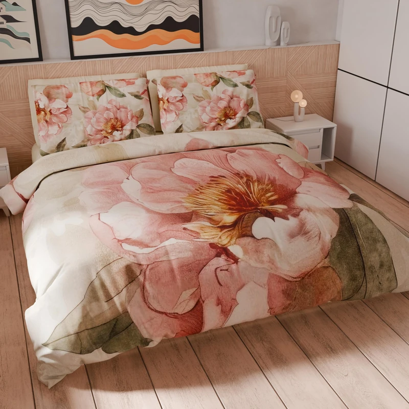 PETTI Artigiani Italiani - Double Duvet Cover Set 200 x 220 cm (2 Pillowcases 80 x 80 cm Included), Microfibre Duvet Cover Set with Digital Floral Print 25 20 – Made in Italy
