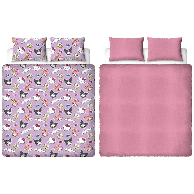 Hello Kitty Official Double Fleece Duvet Cover Set | Super Soft and Warm | Reversible 2 Sided Winter Cosy Kids Bedding Cover Including Matching Pillow Cases | Pink
